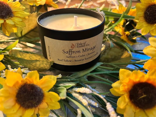 Saffron Mirage exotic tallow candle - sophisticated natural beeswax fragrance candle by Vale of Ember Co.