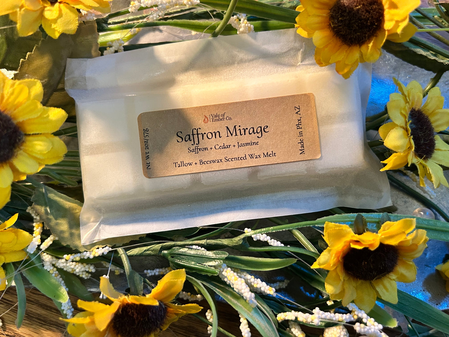 Saffron Mirage exotic tallow and beeswax wax melts - sophisticated natural scented wax melts