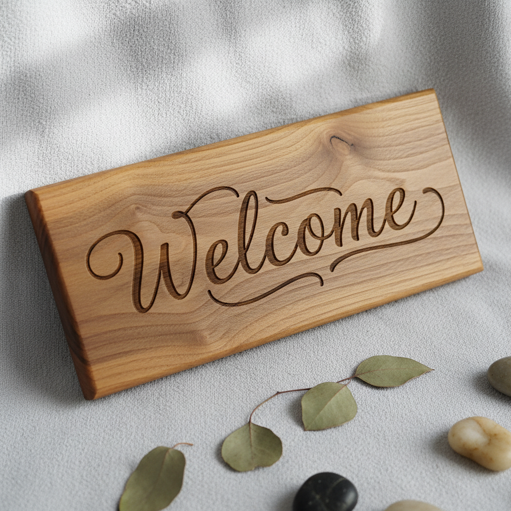 wood engraved small welcome sign
